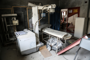 Medical equipment are damaged after Russian warplanes hit residential areas in Idlib, a de-escalation zone in northwestern Syria on January 30, 2020. The Russian bombing target various areas, including a hospital and a bakery, in Ariha district, south of Idlib.