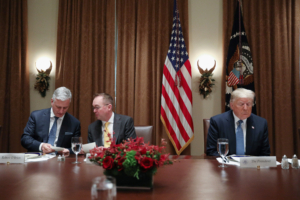 White House National Security Advisor Robert O’Brien and acting Chief of Staff Mick Mulvaney attend as U.S. President Donald Trump hosts a lunch for ambassdors to the U.N. Security Council at the White House in Washington, U.S. December 5, 2019.  REUTERS/Jonathan Ernst