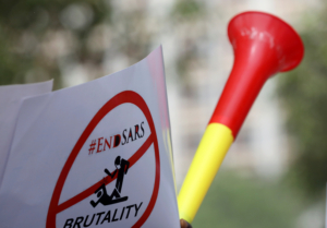 A banner with #ENDSARS is seen displayed during a rally to stop the Special Anti-Robbery Squad (SARS), in Abuja, Nigeria December 11, 2017. REUTERS/Afolabi Sotunde