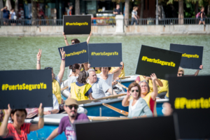 AI Spain action for Open Arms rescue ship stranded in the central Med awaiting a port of entry, carrying hundreds of migrants and refugees.