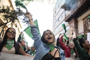 Members of feminist organizations demonstrate in favour of the decriminalization of abortion on International Safe Abortion Day, in Bogota on September 28, 2023. 
Vanessa JIMENEZ / AFP