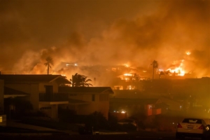 LOS ANGELES, CALIFORNIA - JANUARY 8: The Palisades Fire burns homes amid a powerful windstorm on January 8, 2025 in the Pacific Palisades neighborhood of Los Angeles, California. The fast-moving wildfire it grow to more than 2900-acres and is threatening homes in the coastal neighborhood amid intense Santa Ana Winds and dry conditions in Southern California. Apu Gomes/Getty Images/AFP
Apu Gomes / GETTY IMAGES NORTH AMERICA / Getty Images via AFP