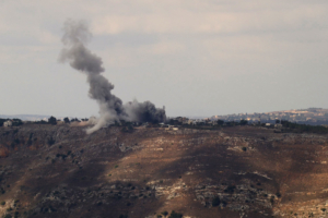 Smoke rises from the site of an Israeli airstrike on the southern Lebanese village of Arnoun on October 17, 2024, amid the continuing war between Hezbollah and Israel.