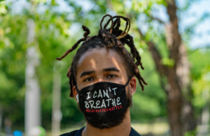 June 22,2020, Boston, Massachusetts, USA: A protester wears a face mask " I can't breathe" during a Black Lives Matter rally in a response to a death of Rayshard Brooks and against police brutality and racism in Boston. (Photo by Keiko Hiromi/AFLO) No Use China. No Use Taiwan. No Use Korea. No Use Japan.