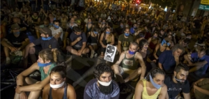 Manifestants contre les lois antiterroristes espagnoles. Madrid 1/7/2015