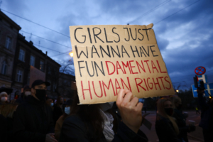 People demonstre against restrictions on abortion law in Poland. Krakow, Poland on November 1st, 2020. The protest was organized by Women Strike after Poland's highest court has ruled that abortions due to fetal defects are unconstitutional, moving the country towards a near-total ban