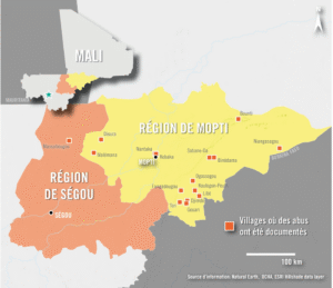 Carte montrant certains des villages où des graves crimes ont été commis depuis 2018 ©Amnesty International