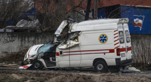 BUCHA, UKRAINE - APRIL 03: A photo shows damages from conflict areas in the Hostomel region, as Russian attacks on Ukraine continue, on April 03, 2022 in Bucha, Ukraine. (Photo by Metin Aktas/Anadolu Agency via Getty Images)