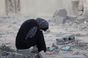 GAZA CITY, GAZA - SEPTEMBER 07: A view from the area following the house belonging to the Duafi family on Yarmouk Street in the Nefaq neighborhood of Gaza City, Gaza sustained heavy damage in an early morning attack by the Israeli army on September 7, 2025. While efforts to reach Palestinians trapped under the rubble continue, extensive destruction has been reported in the area. (Photo by Khames Alrefi/Anadolu via Getty Images)